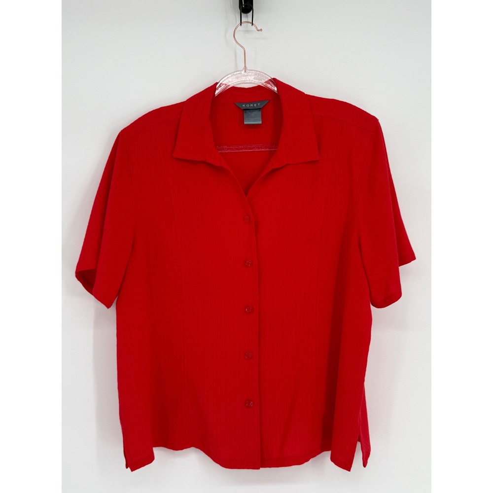 Koret Mens Red Textured Short Sleeve Button Up Shirt‎ Sz XL